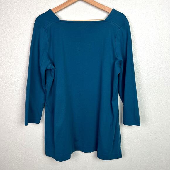 Duluth Trading Women's SZ XL Blue Longtail T 3/4 Sleeve Tunic Cotton Square Neck - Picture 6 of 6
